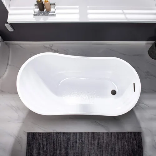 Miniatura 8 de WOODBRIDGE - Tina de baño independiente de acrílico contemporánea de 54 pulgadas color blanco, con rebosadero y drenaje de bronce cepillado al óleo