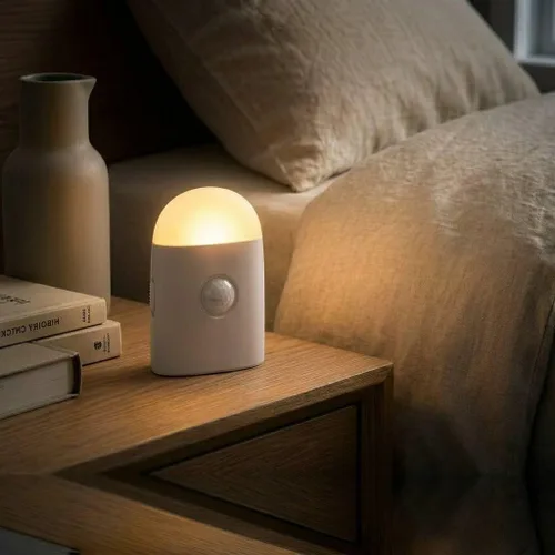Luz nocturna LED con sensor de movimiento, luz blanca cálida regulable recargable y gancho | 2 modes: motion sensor & steady light,3 dimmable