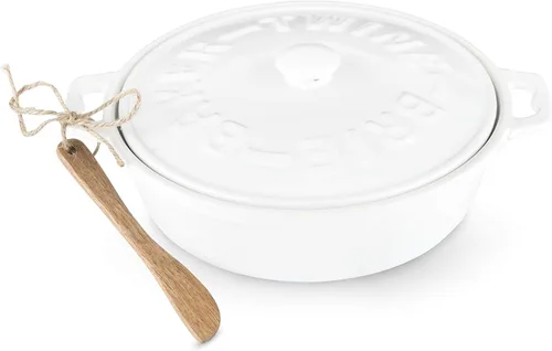 Miniatura 7 de Cazuela de queso Twine de cerámica con esparcidora de madera de acacia, cazuela de queso brie con tapa, cazuela para hornear queso brie, utensílios