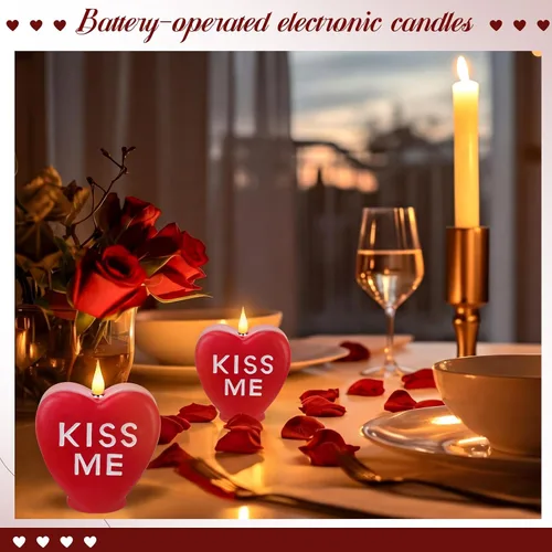 Miniatura 6 de Retisee 2 velas LED en forma de corazón sin llama para el día de San Valentín, velas románticas de colección de San Valentín, decoración romántica