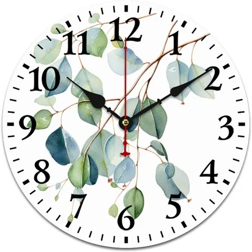 Miniatura 12 de Reloj de pared de madera de 10 pulgadas, acuarela, rústico, eucalipto, reloj de pared de madera rústica, cuarzo, sin tictac, número arábigo, hoja