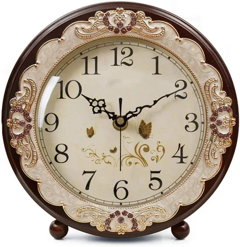 Justup Reloj de mesa vintage, estilo retro europeo sin tictac, reloj de escritorio operado con baterías, movimiento silencioso de cuarzo para Marrón
