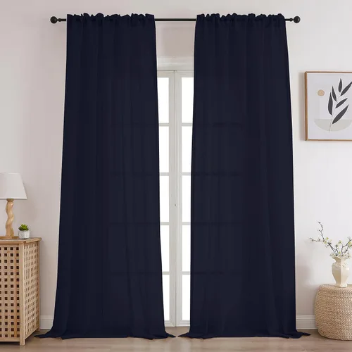 Miniatura 22 de CUCRAF Juego de 2 paneles de cortinas traslúcidas negras de 72 pulgadas de largo, con bolsillo para barra, cortinas de gasa para sala de estar