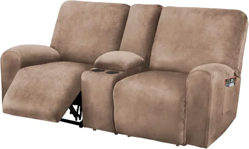 Miniatura 17 de Asiento reclinable con funda de consola central, fundas de sofá reclinable de terciopelo de 8 piezas, fundas de sofá reclinable de 2 plazas, funda