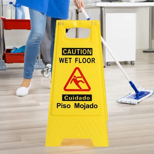 Miniatura 5 de CERLMLAND Señal de precaución mojada para piso, plegable, resistente, bilingüe de doble cara, letreros de advertencia de seguridad para uso