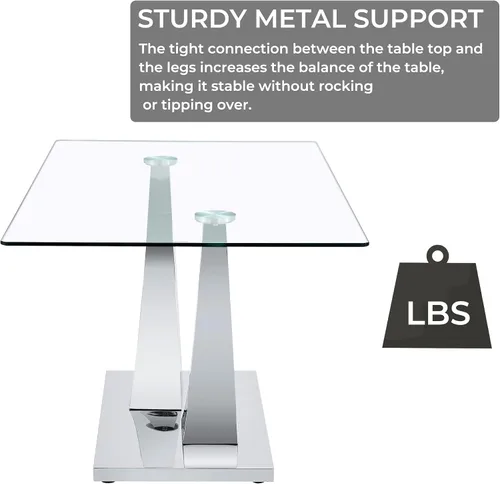 Miniatura 4 de Juego de mesa de comedor de cristal moderno para 4 personas con tapa rectangular de vidrio y 4 sillas de comedor negras de piel sintética, mesa