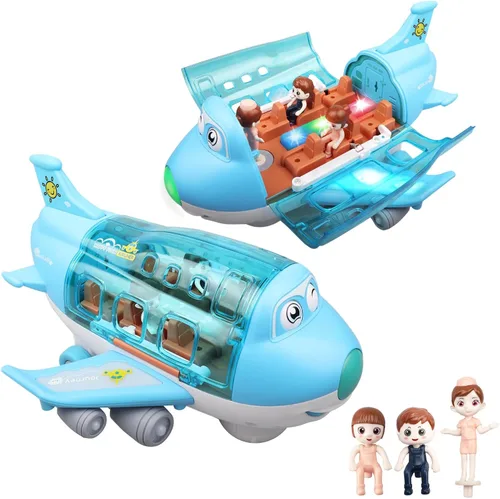 Juguetes de avión para niños pequeños de 1 a 3 a 5 años, acción Bump and Go, avión de juguete para niños de 4 a 7 años, avión de juguete musical con
