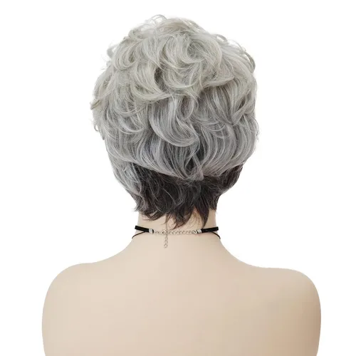 Miniatura 4 de GNIMEGIL Pelucas cortas rizadas grises para mujeres, pelo sintético suave, pelucas de reemplazo para abuela, pelucas completas para uso diario