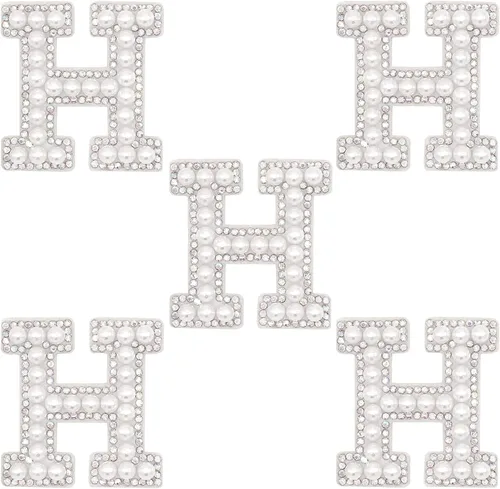 Miniatura 13 de Parche de letras A-Z para planchar con diamantes de imitación brillantes de perlas del alfabeto inglés, parche de costura para vestido de novia