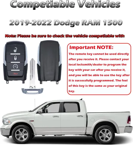 Miniatura 3 de Llavero inteligente para Dodge RAM 1500 2019-2024, Alliskeys Proximity Keyless Entry Control remoto de repuesto compatible con Dodge RAM 1500 Pickup
