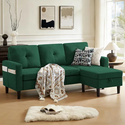 Miniatura 8 de Sofá Seccional Sofás para Sala de Estar, Sofás Seccionales Modulares de 3 Asientos en Forma de L con Almacenamiento y Chaise Reversible, Tela
