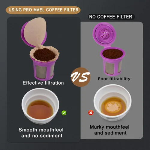 Miniatura 6 de Pro Mael Filtros de Café Desechables de Papel con Tapa para Cafeteras Keurig de Una Sola Porción 1.0 y 2.0 Cápsulas K Cup Reutilizables, Natural