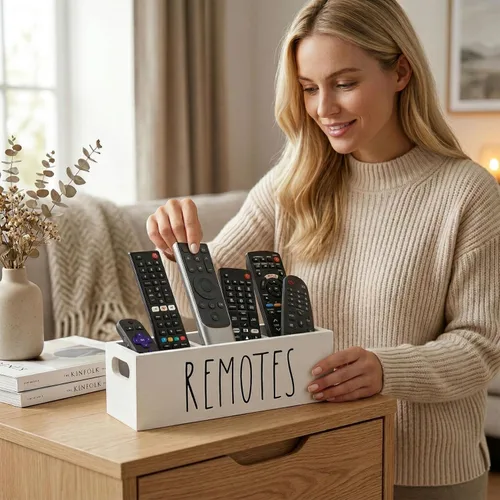 Miniatura 3 de Soporte para control remoto, organizador de almacenamiento remoto de granja, caja de controlador de TV de noche, bandeja organizadora de medios