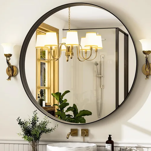Miniatura 2 de Espejo redondo de baño de 24 pulgadas, espejo circular montado en la pared con marco de metal, espejo moderno adecuado para baño, tocador, entrada