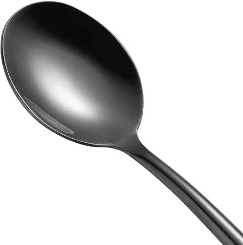 Miniatura 4 de Ouliget Cuchara de sopa negra de acero, cucharas grandes circulares de mango largo, cuchara de sopa coreana de mango largo, 8 piezas, 8.7 x 1.6