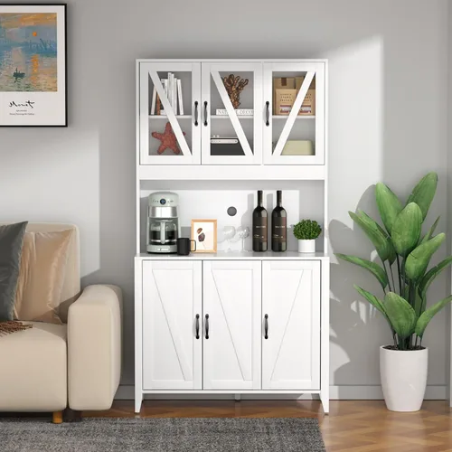 Miniatura 8 de VOWNER Armario de almacenamiento de despensa de cocina, armarios de cocina altos con 6 puertas, armario de almacenamiento independiente con estantes