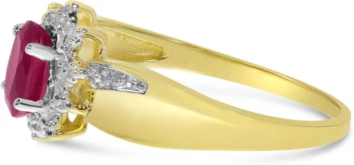 Miniatura 4 de Anillo de oro amarillo de 10 quilates con rubí ovalado y diamante