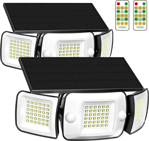 Miniatura 7 de intelamp Luces de Inundación Solares para Exteriores Impermeables, 6000 mAh, 1200 lúmenes, funciona con energía solar, doble sensor de movimiento