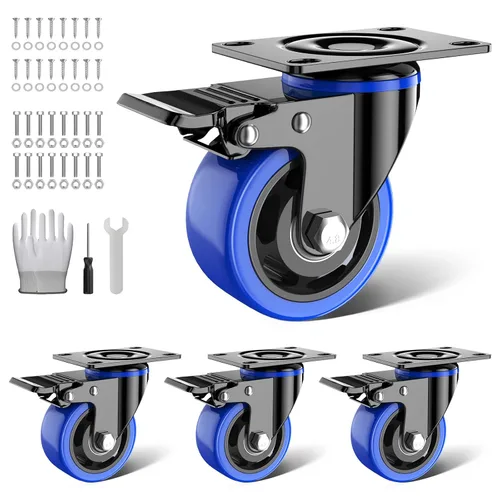 Miniatura 8 de Juego de 4 ruedas giratorias de 2 pulgadas, ruedas giratorias de bloqueo resistentes, ruedas de placa de poliuretano (PU) con freno, ruedas