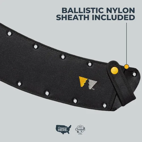 Miniatura 7 de Woodland Tools Machete resistente – Hoja curvada Parang de 16 pulgadas con espiga completa, mango ergonómico y funda de nailon balístico – Cortador