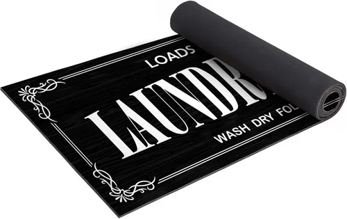Miniatura 7 de Alfombra antideslizante para lavandería, decoración de lavandería, alfombra lavable para lavandería, baño, vestíbulo, cocina, 17 x 47 pulgadas, Negro