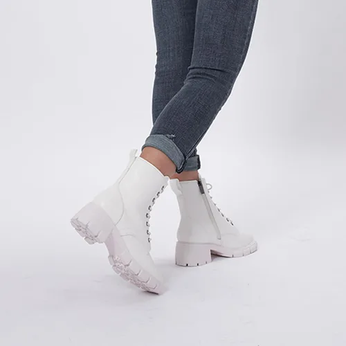 Miniatura 5 de GENSHUO Botas de combate para mujer - Botines de tacón bajo con cordones y cremallera