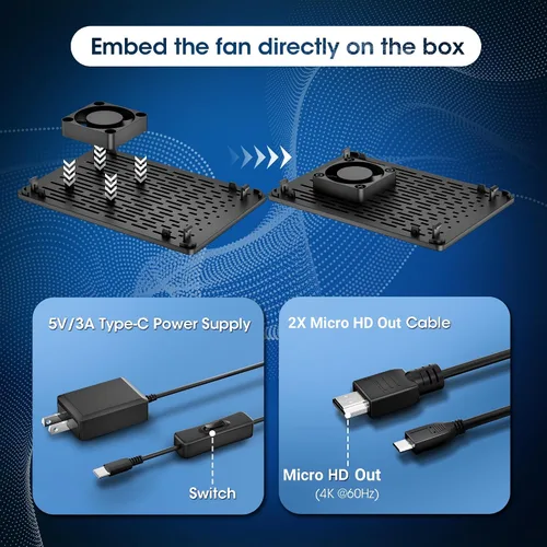Miniatura 4 de RasTech Raspberry Pi 4 Kit de inicio de 4GB con placa Pi 4 de 4GB, tarjeta de 32GB, 4 disipadores de calor de cobre, 2 cables de salida HD, fuente