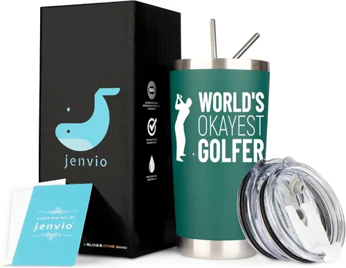 Miniatura 2 de Regalos de golf para hombres Worlds Okayest Golfista Taza de viaje de acero inoxidable con 2 tapas y 2 popotes y caja de regalo Idea única