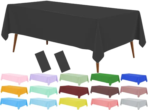 Miniatura 19 de Mantel de plástico crema, paquete de 2 manteles desechables color blanco hueso, mantel de 54 x 108 pulgadas para mesa rectangular, manteles