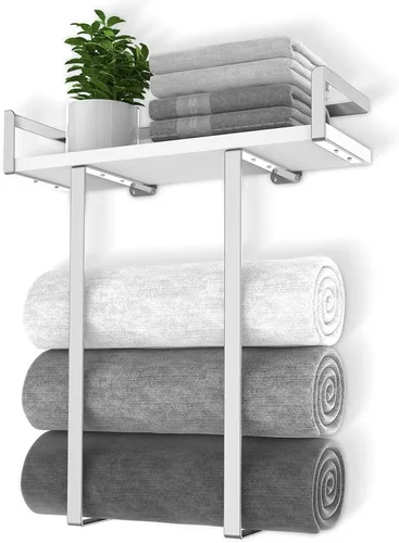 Miniatura 11 de Xstydes Toalleros para baño, toallero de metal con cesta de almacenamiento, toallero de pared para toallas enrolladas, almacenamiento de toallas