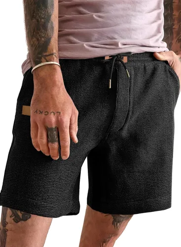 Miniatura 14 de JMIERR pantalones cortos casuales de 5"/ 7" para hombre, con cintura elástica de estilo gofrado, cordón de ajuste, pantalones cortos