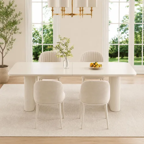 Miniatura 17 de Mesa de comedor rectangular de 62.99 pulgadas para 4-6 personas, mesa de cocina moderna con patas en forma de onda, mesas de comedor para cocina