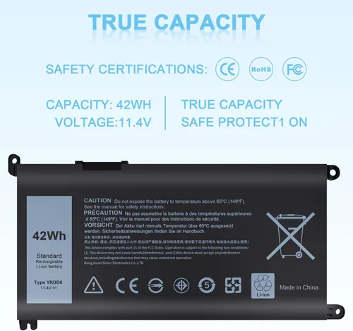 Miniatura 5 de Batería YRDD6 compatible con Dell Inspiron 3493 3583 3584 3593 5485 5481 5482 5491 5493 5593 3582 5585 5590 5591 5594 5598 7586 3793 5480 3310 2