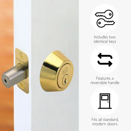 Miniatura 3 de Design House Cerradura de cilindro doble de sobrepuesto, cerradura de puerta delantera de latón pulido, se adapta a fondos de 2-3/4" y 2-3/8
