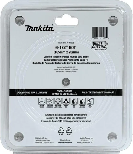 Miniatura 3 de Makita A-99998 6-1/2" 60T (Tcg) Hoja de sierra de inmersión inalámbrica con punta de carburo