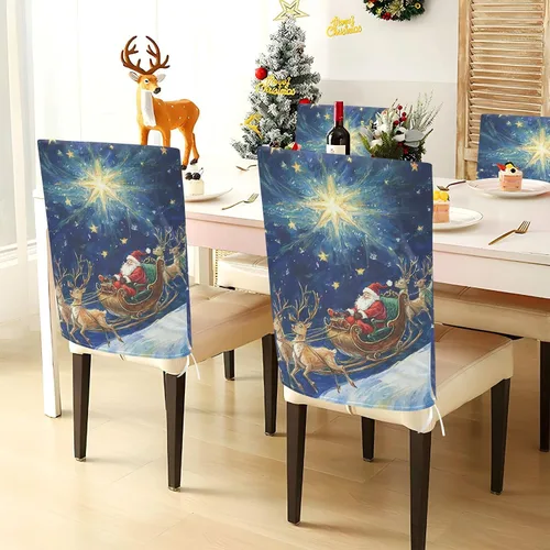 Miniatura 4 de Cartoon Merry Christmas Eve Decorative Chairs Slipcovers for Home Dining Room Decor Washable Dining Room Chair Seat Cover protectores para sillas