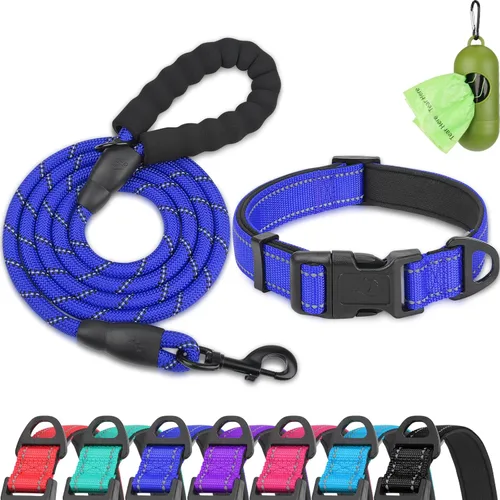 Miniatura 11 de Dynmeow Juego de collar y correa reflectante para perro, correa de cuerda de escalada fuerte de 6 pies con mango acolchado, collar ajustable
