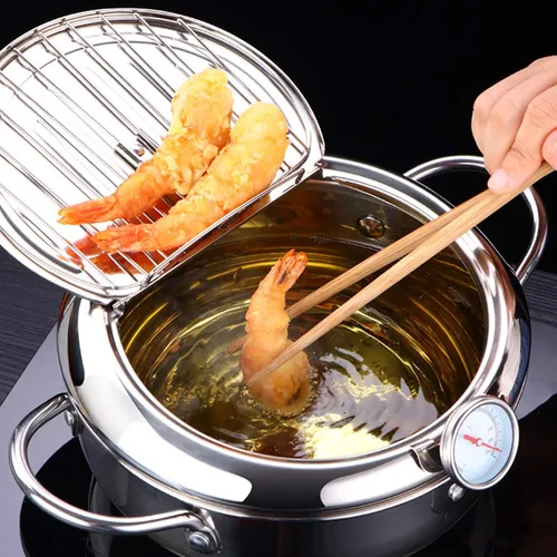 Miniatura 6 de Pilipane Olla japonesa para freidora, freidora de acero inoxidable 304 con rejilla de drenaje de aceite para chips, revestimiento antiadherente