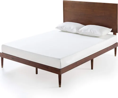 Miniatura 11 de Zinus Deluxe cama de madera estilo de medio siglo con cabecero, sin necesidad de colchon de resortes, Pino, Marrón