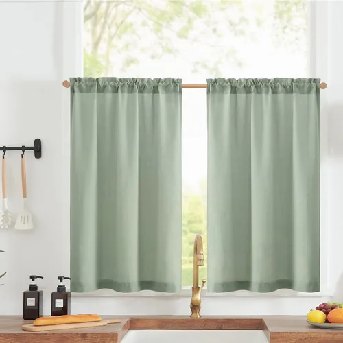 Miniatura 28 de jinchan - Cortinas de lino a rayas para cocina de 20 pulgadas de largo, cortinas de varios niveles, estilo granja moderna de café, tratamientos