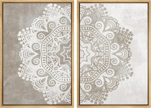 Miniatura 131 de SIGNWIN Lienzo enmarcado para pared, juego de arte de collage de ondas en espiral de mediados de siglo, formas abstractas, acogedor, neutro