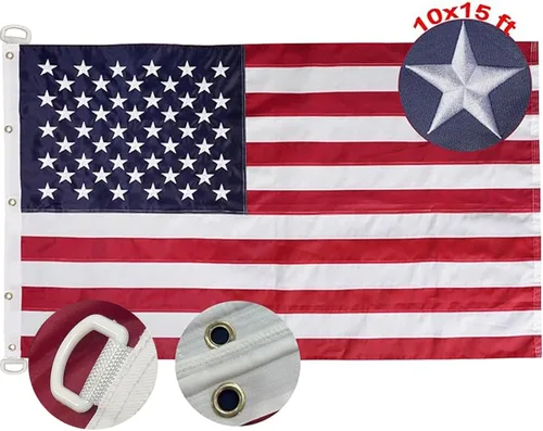 Bradford Bandera estadounidense grande de 10 x 15 pies bordada con estrellas de Estados Unidos, banderas de Estados Unidos para exteriores, de