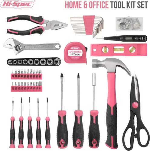 Miniatura 2 de Hi-Spec Juego de herramientas de reparación de bricolaje rosa para el hogar, 54 piezas, para mujeres, mujeres, principiantes, herramientas manuales