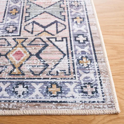 Miniatura 4 de SAFAVIEH Tucson Collection - Alfombra lavable de 2 pies 6 pies x 8 pies, beige y verde, antideslizante y fácil de limpiar, ideal para pasillo