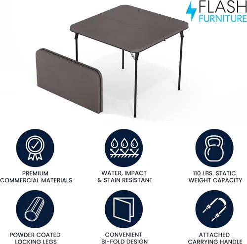 Miniatura 3 de Flash Furniture Dunham Mesa Cuadrada de Plástico Plegable para Eventos de 2.83 Pies con Asa de Transporte, Mesa de Banquete Bi-Fold para Eventos