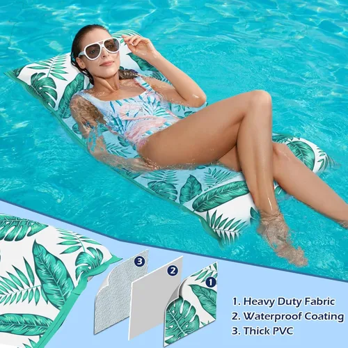 Miniatura 6 de Jasonwell Hamaca de agua para piscina, flotadores inflables de tela 4 en 1 (silla de montar, tumbonas flotantes), tumbonas flotantes para piscina