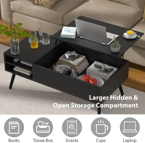 Miniatura 4 de Mesa de centro moderna con tapa elevadora con almacenamiento oculto para sala de estar, mesa de piso con elevador, mesa central de madera