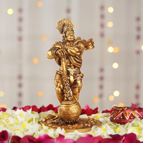 Miniatura 6 de Artarium Gran estatua de Hanuman Bahubali de 7.5 pulgadas, ídolo de Lord Hanuman, Bajrang Bali Murti, polvo de mármol y resina hindú figura de Dios
