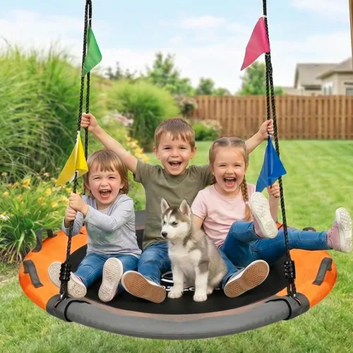Miniatura 7 de HeyZoo Columpio de árbol de 43 pulgadas, juego de columpio de platillo de capacidad de peso de 900 libras para niños, viene con giro de 360 grados