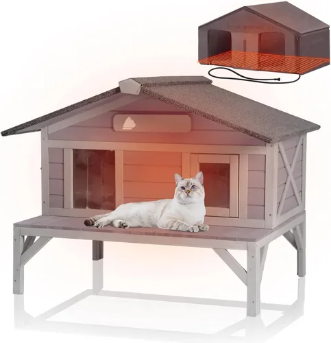 Miniatura 7 de Casa climatizada para gatos al aire libre, resistente a la intemperie, refugio grande para gatos con forro 100% aislado para múltiples gatos, casas